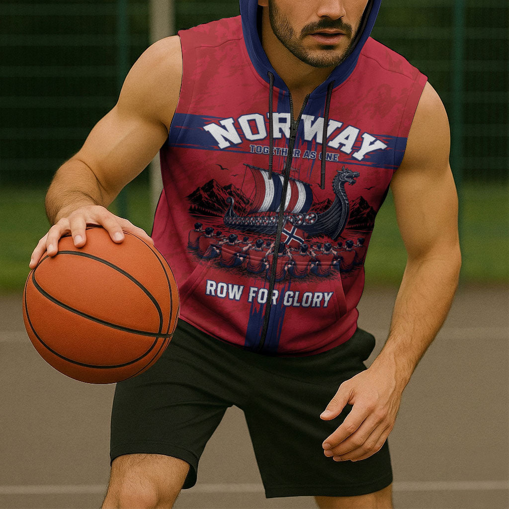 Custom Norge Football 2026 Sleeveless Zip Hoodie Row For Glory
