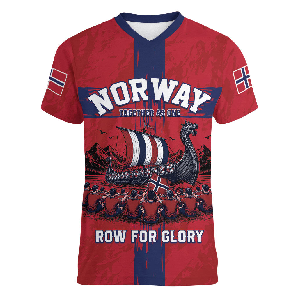 Custom Norge Football 2026 Women V-Neck T-Shirt Row For Glory
