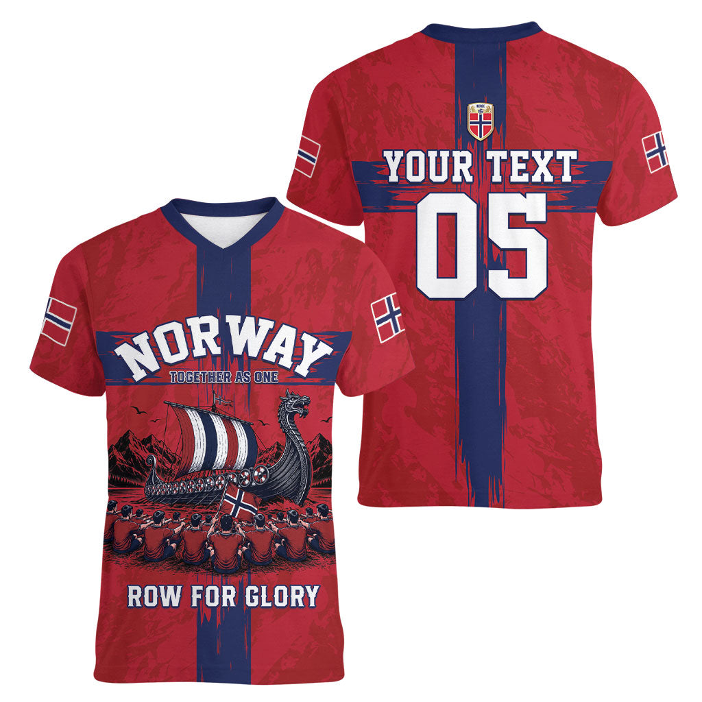Custom Norge Football 2026 Women V-Neck T-Shirt Row For Glory