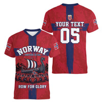 Custom Norge Football 2026 Women V-Neck T-Shirt Row For Glory