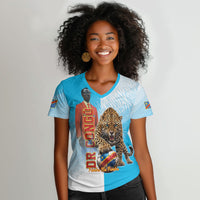Custom DR Congo Football 2026 Women V-Neck T-Shirt Fimbu Na Fimbu