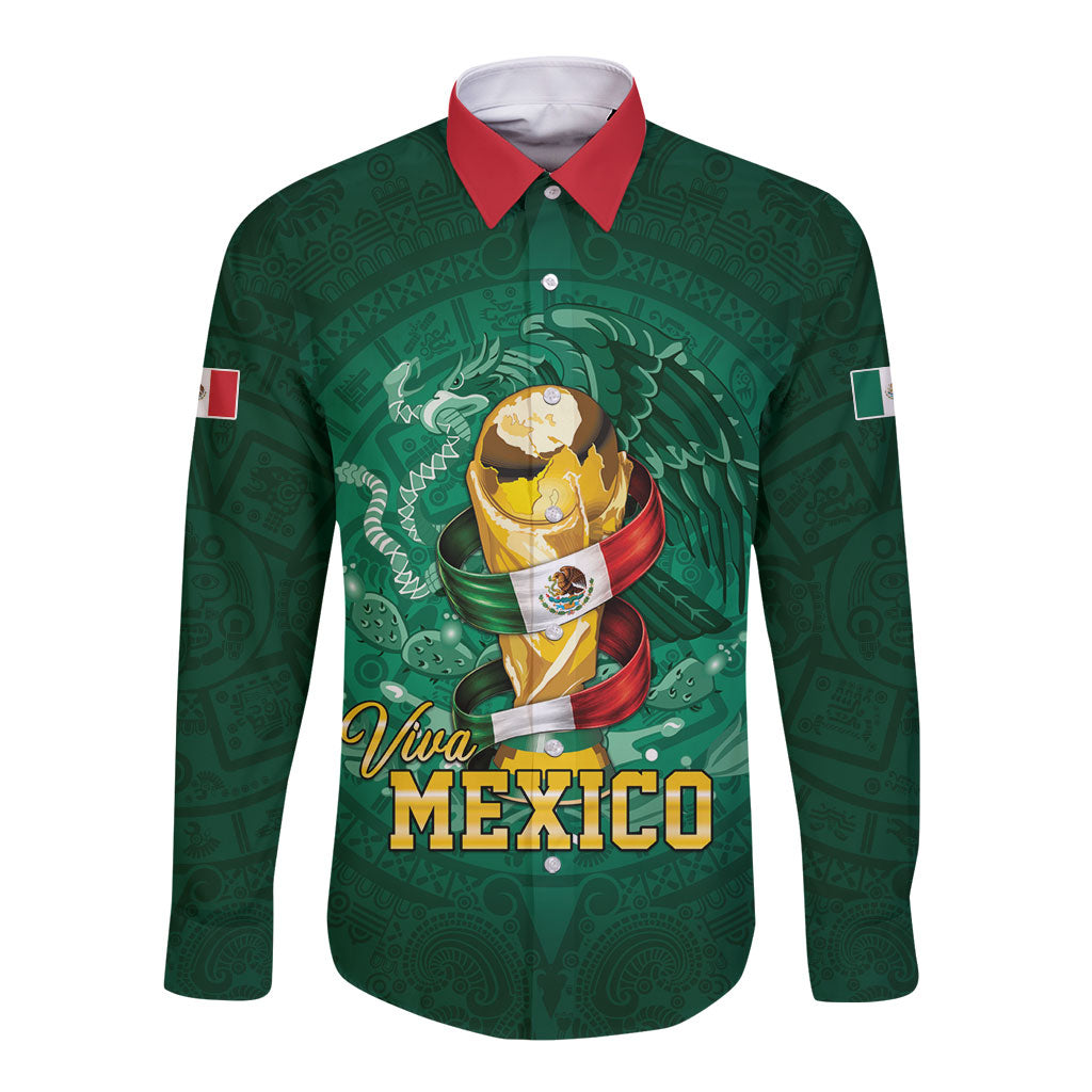 Custom Mexican Soccer 2026 Long Sleeve Button Shirt Viva Mexico