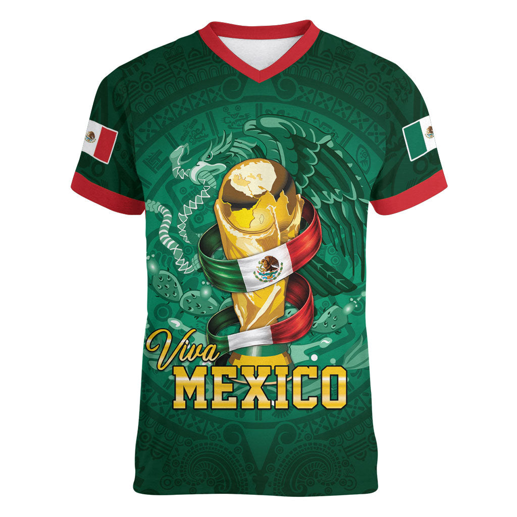 Custom Mexican Soccer 2026 Women V-Neck T-Shirt Viva Mexico