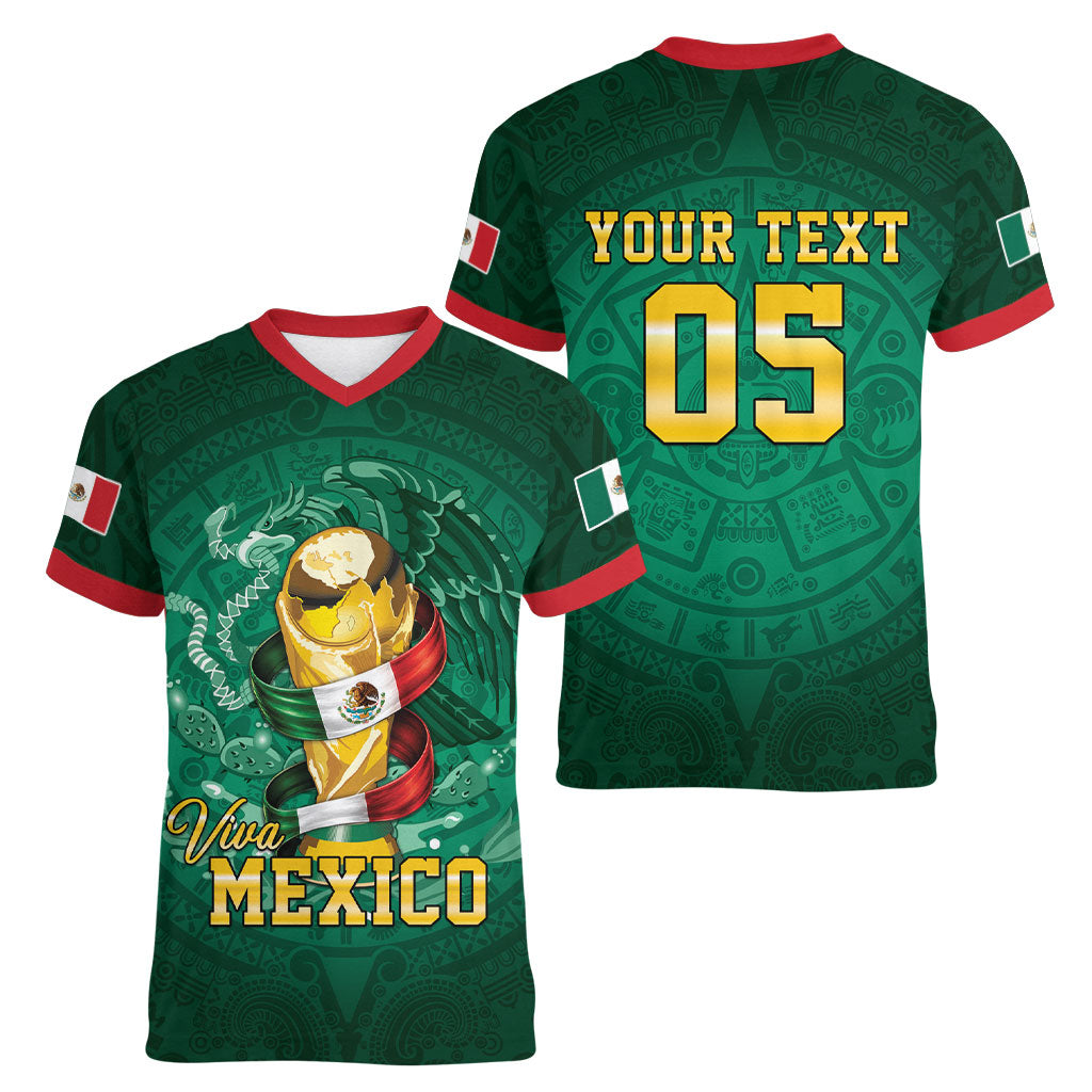Custom Mexican Soccer 2026 Women V-Neck T-Shirt Viva Mexico