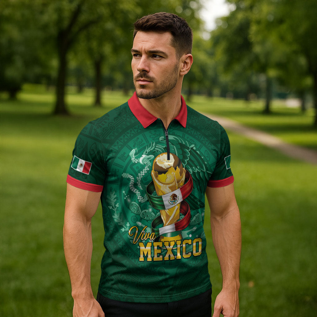 Custom Mexican Soccer 2026 Zipper Polo Shirt Viva Mexico
