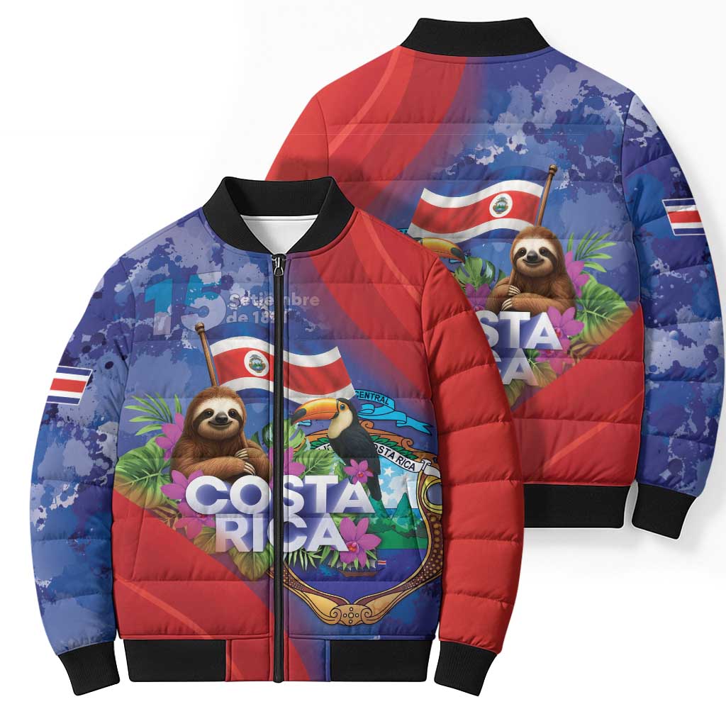 Costa Rica Independence Day Bomber Puffer Jacket 204 Years Of Freedom - Wonder Print Shop