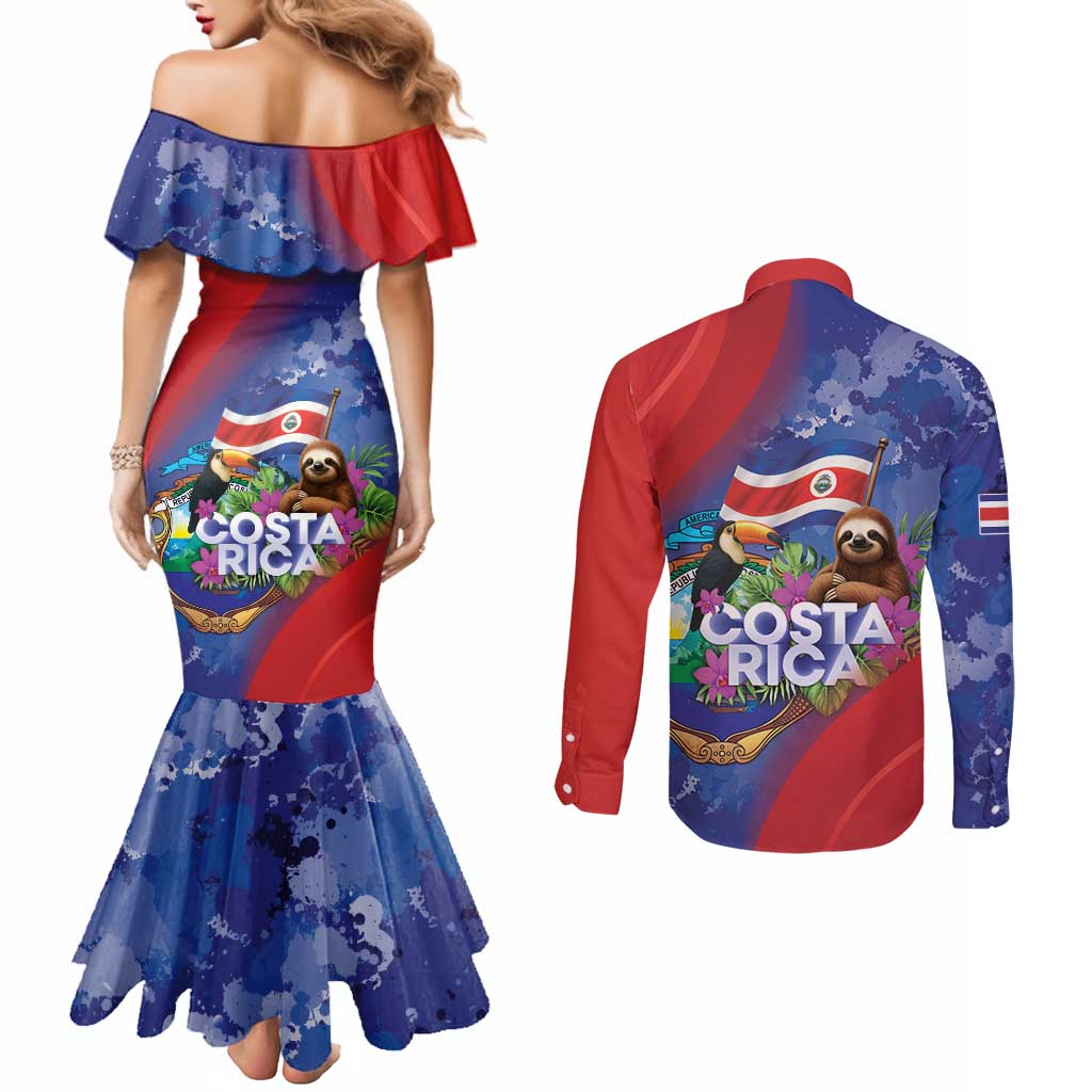 Costa Rica Independence Day Couples Matching Mermaid Dress and Long Sleeve Button Shirt 204 Years Of Freedom - Wonder Print Shop
