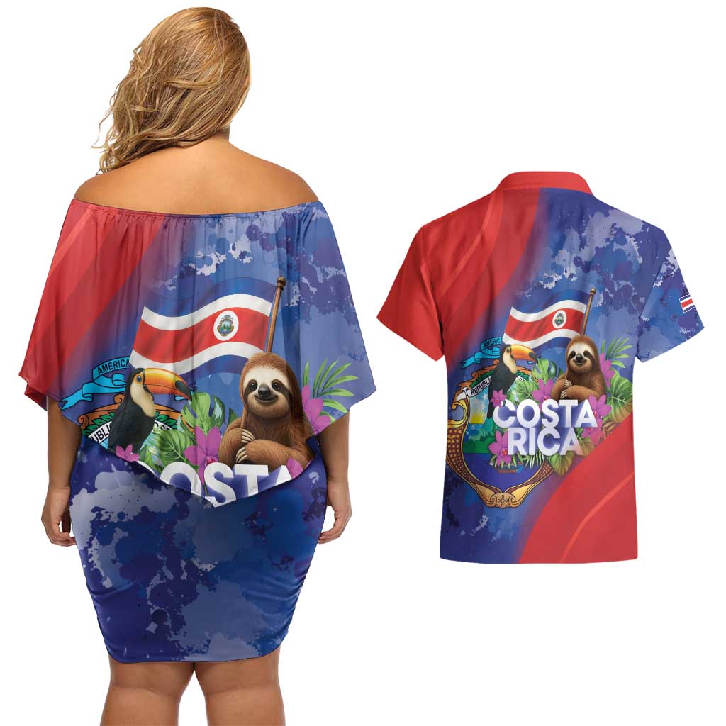 Costa Rica Independence Day Couples Matching Off Shoulder Short Dress and Hawaiian Shirt 204 Years Of Freedom - Wonder Print Shop