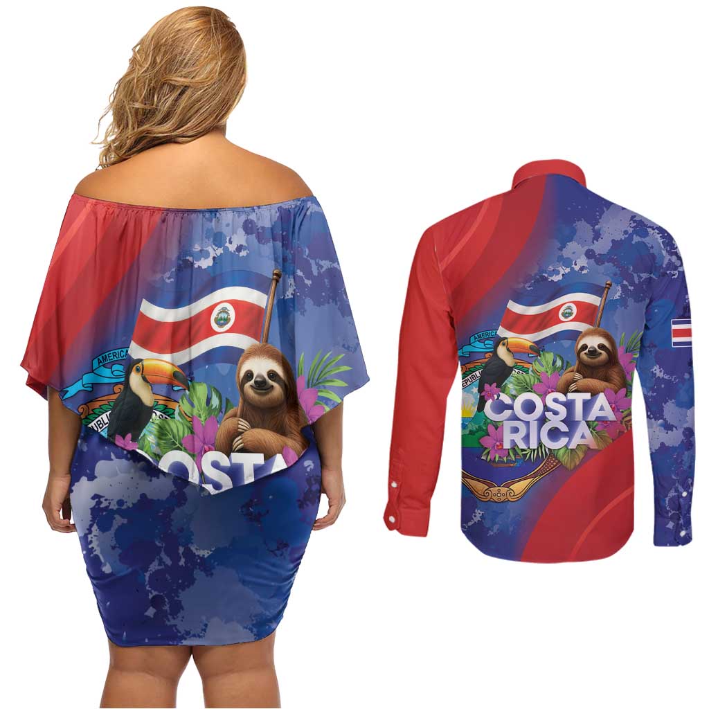 Costa Rica Independence Day Couples Matching Off Shoulder Short Dress and Long Sleeve Button Shirt 204 Years Of Freedom - Wonder Print Shop