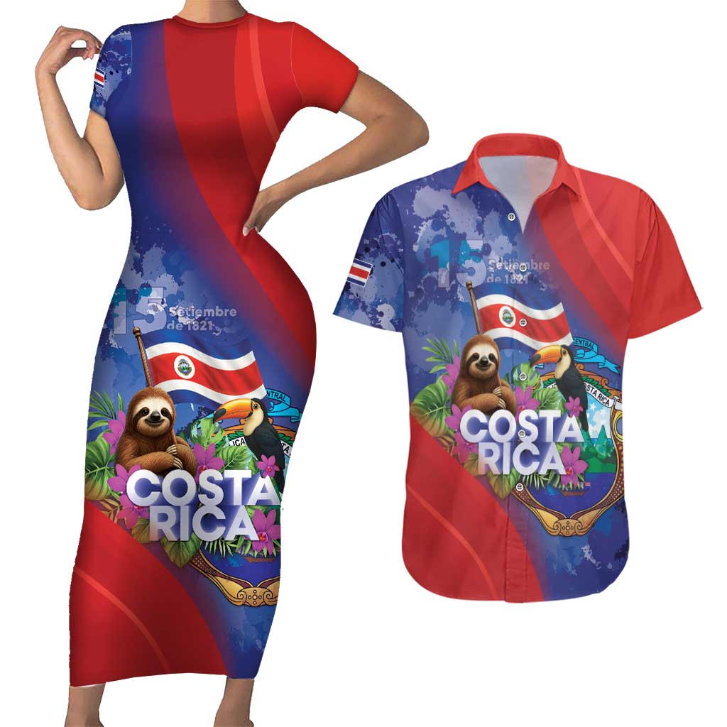 Costa Rica Independence Day Couples Matching Short Sleeve Bodycon Dress and Hawaiian Shirt 204 Years Of Freedom - Wonder Print Shop