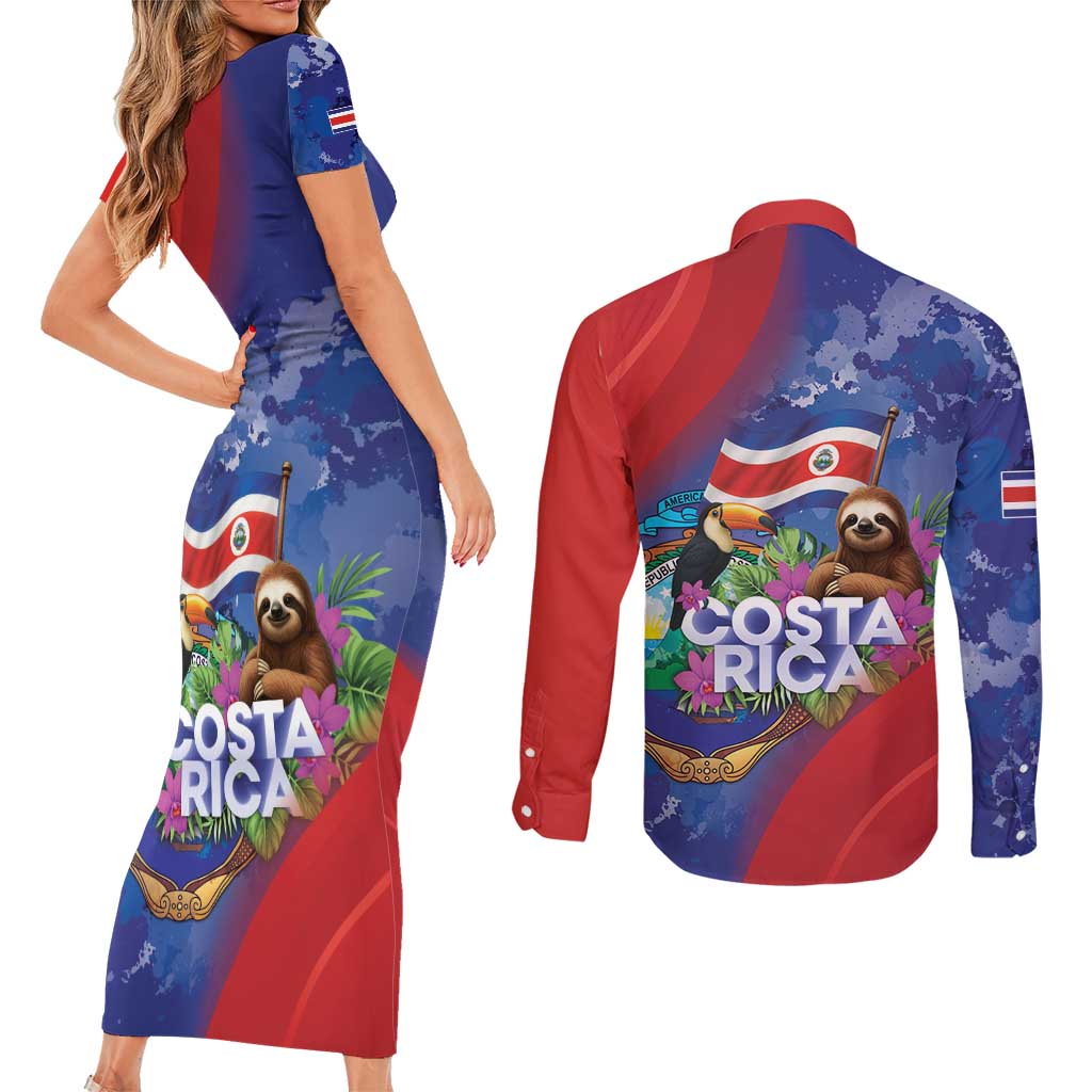 Costa Rica Independence Day Couples Matching Short Sleeve Bodycon Dress and Long Sleeve Button Shirt 204 Years Of Freedom - Wonder Print Shop