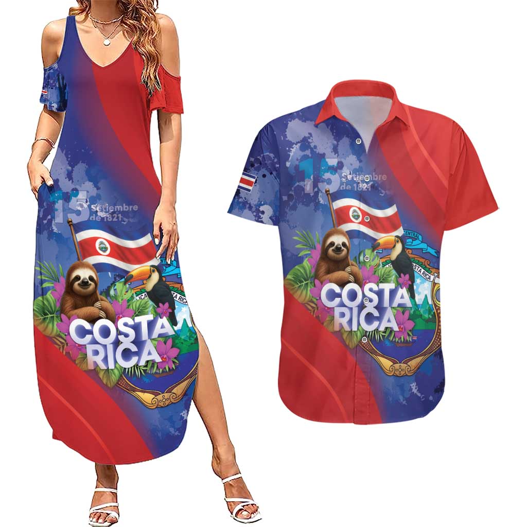 Costa Rica Independence Day Couples Matching Summer Maxi Dress and Hawaiian Shirt 204 Years Of Freedom - Wonder Print Shop