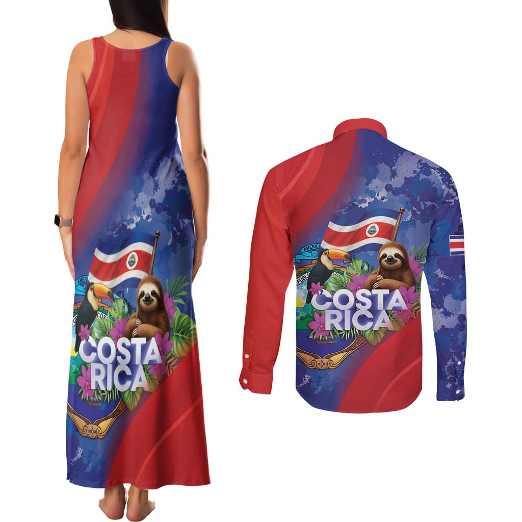 Costa Rica Independence Day Couples Matching Tank Maxi Dress and Long Sleeve Button Shirt 204 Years Of Freedom - Wonder Print Shop