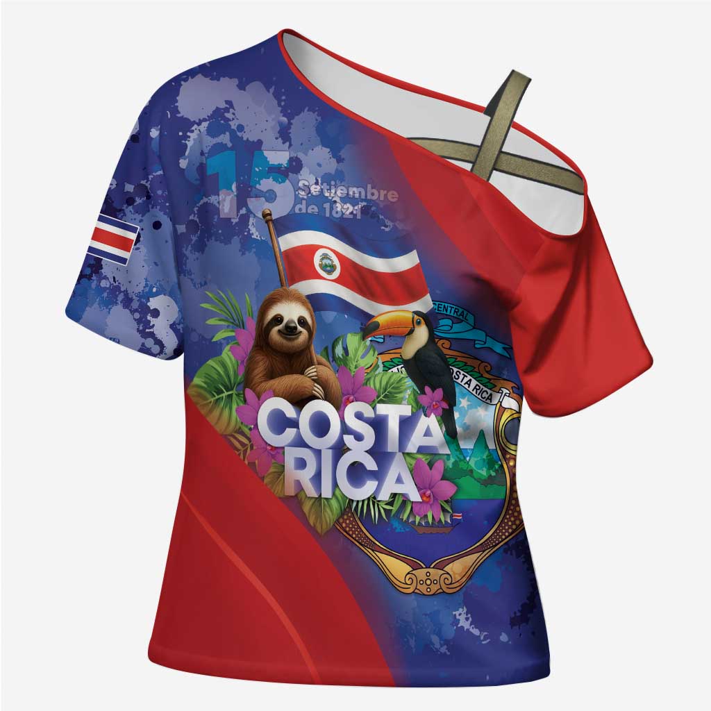 Costa Rica Independence Day Cross Shoulder Shirt 204 Years Of Freedom - Wonder Print Shop