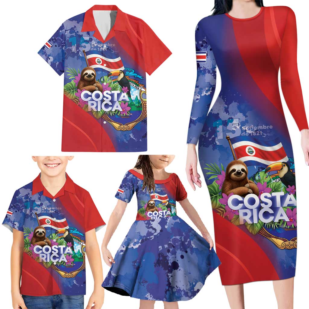 Costa Rica Independence Day Family Matching Long Sleeve Bodycon Dress and Hawaiian Shirt 204 Years Of Freedom - Wonder Print Shop