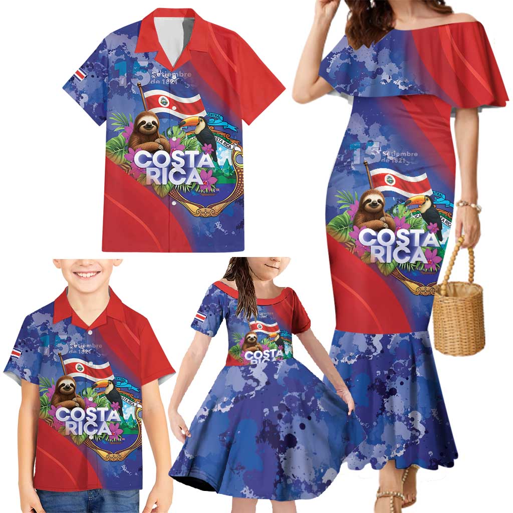 Costa Rica Independence Day Family Matching Mermaid Dress and Hawaiian Shirt 204 Years Of Freedom - Wonder Print Shop