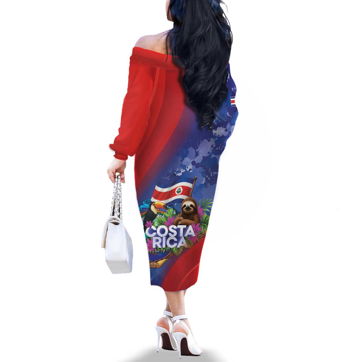 Costa Rica Independence Day Family Matching Off The Shoulder Long Sleeve Dress and Hawaiian Shirt 204 Years Of Freedom - Wonder Print Shop