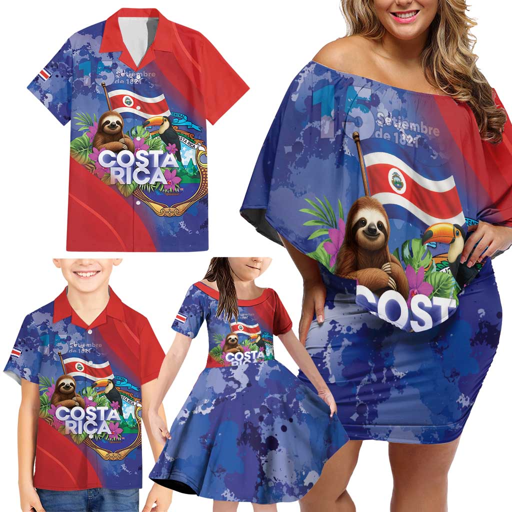 Costa Rica Independence Day Family Matching Off Shoulder Short Dress and Hawaiian Shirt 204 Years Of Freedom - Wonder Print Shop