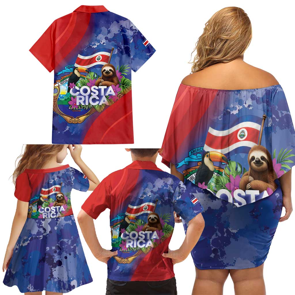 Costa Rica Independence Day Family Matching Off Shoulder Short Dress and Hawaiian Shirt 204 Years Of Freedom - Wonder Print Shop