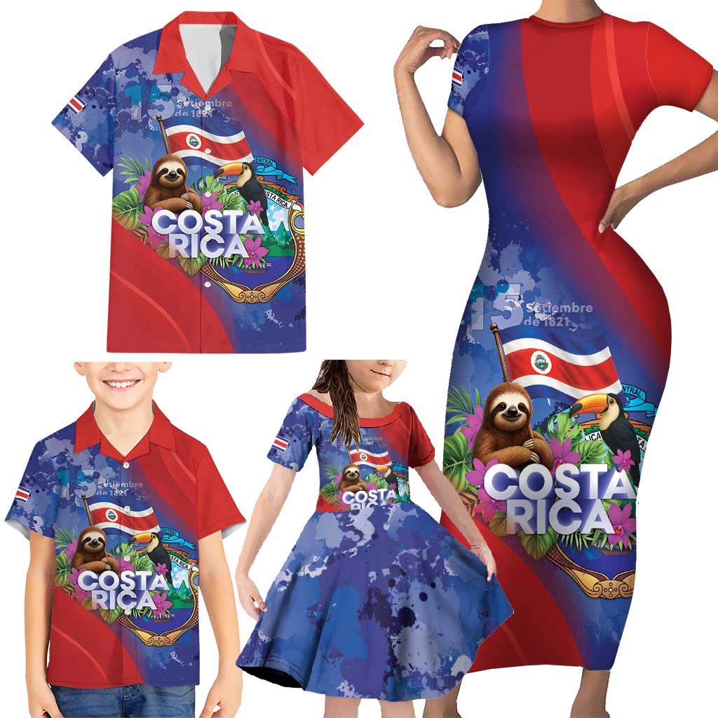 Costa Rica Independence Day Family Matching Short Sleeve Bodycon Dress and Hawaiian Shirt 204 Years Of Freedom - Wonder Print Shop
