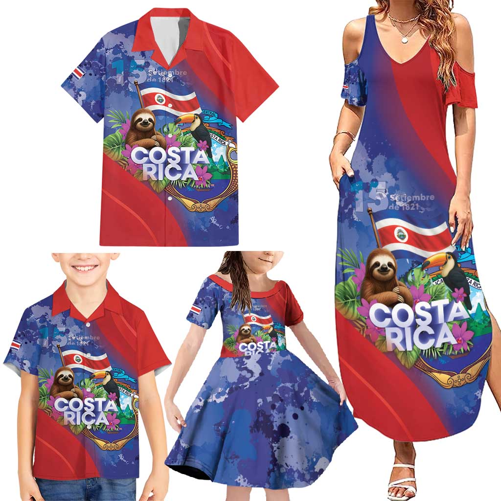 Costa Rica Independence Day Family Matching Summer Maxi Dress and Hawaiian Shirt 204 Years Of Freedom - Wonder Print Shop