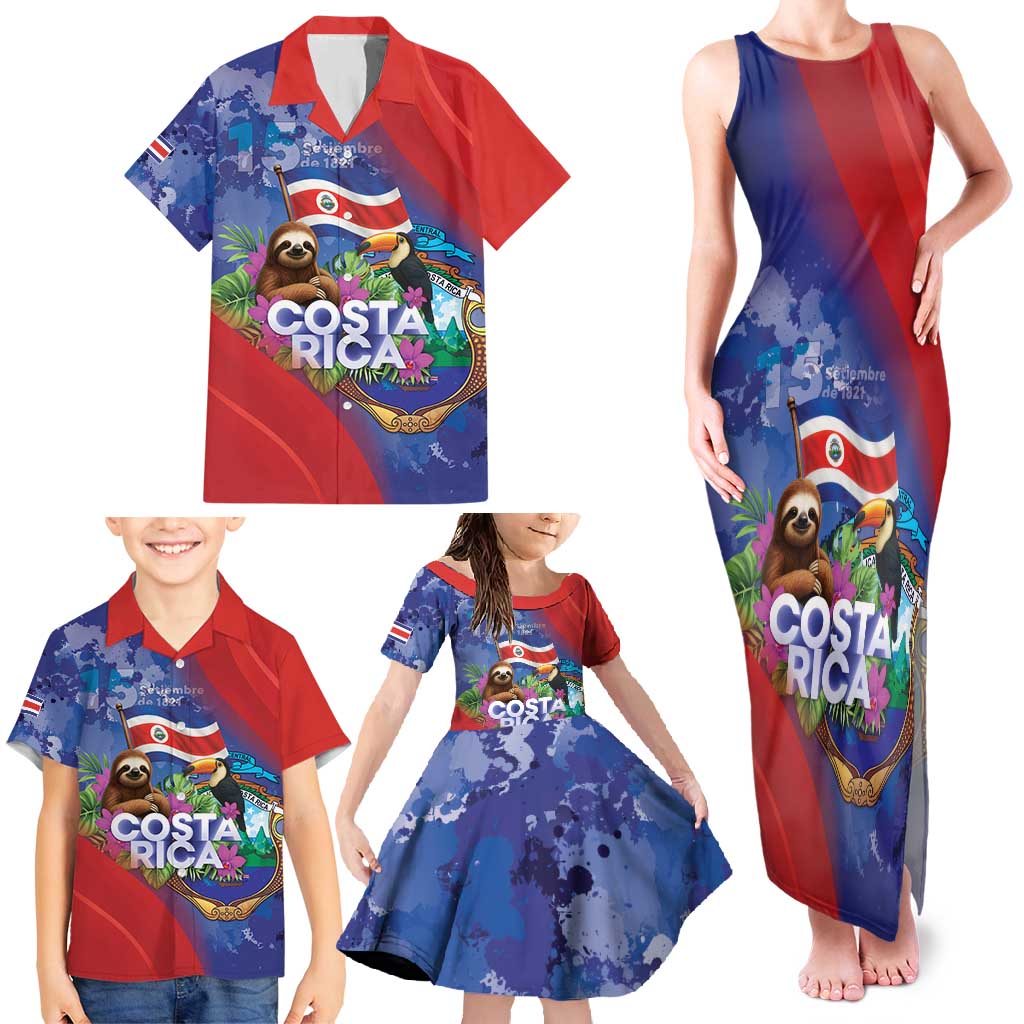 Costa Rica Independence Day Family Matching Tank Maxi Dress and Hawaiian Shirt 204 Years Of Freedom - Wonder Print Shop