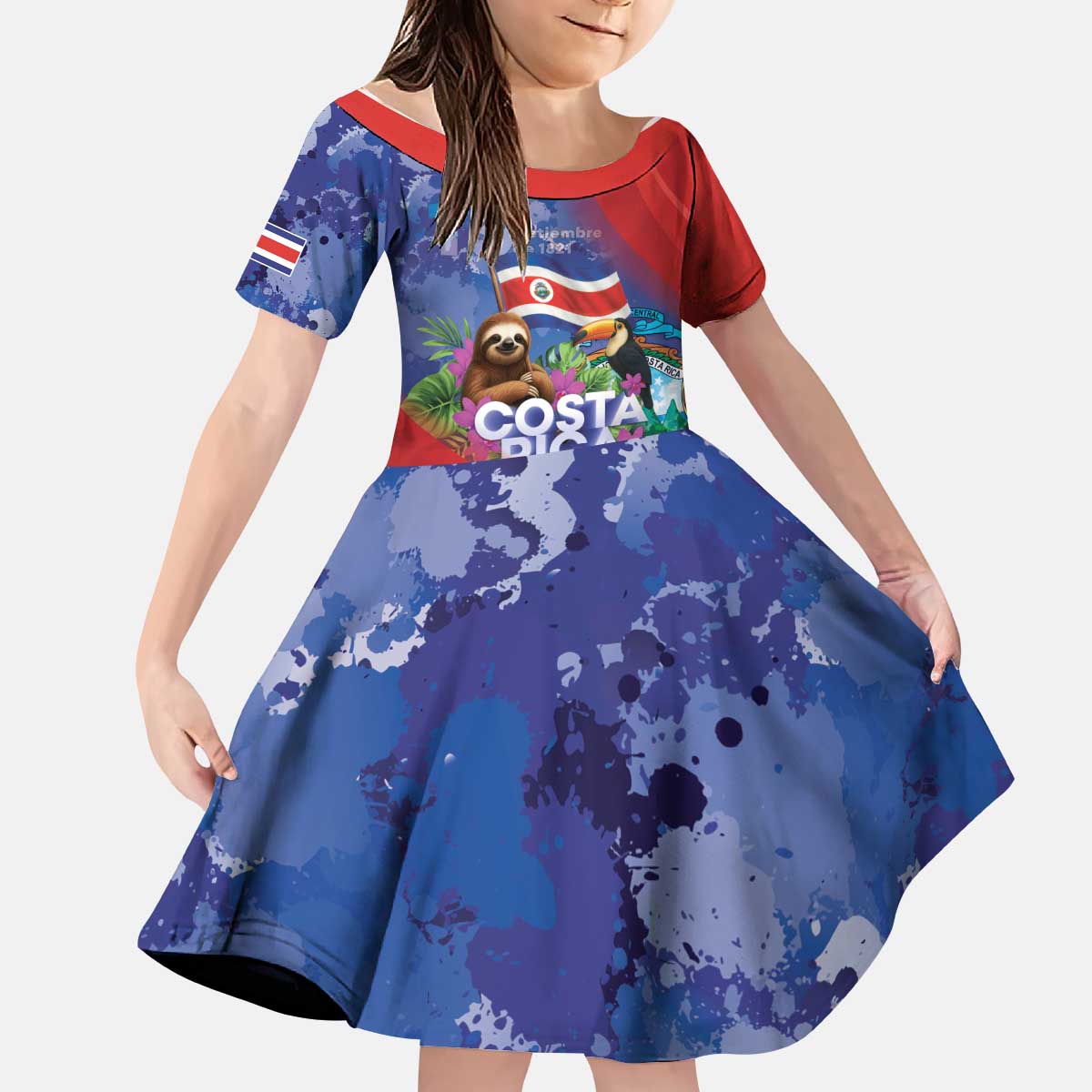 Costa Rica Independence Day Kid Short Sleeve Dress 204 Years Of Freedom - Wonder Print Shop