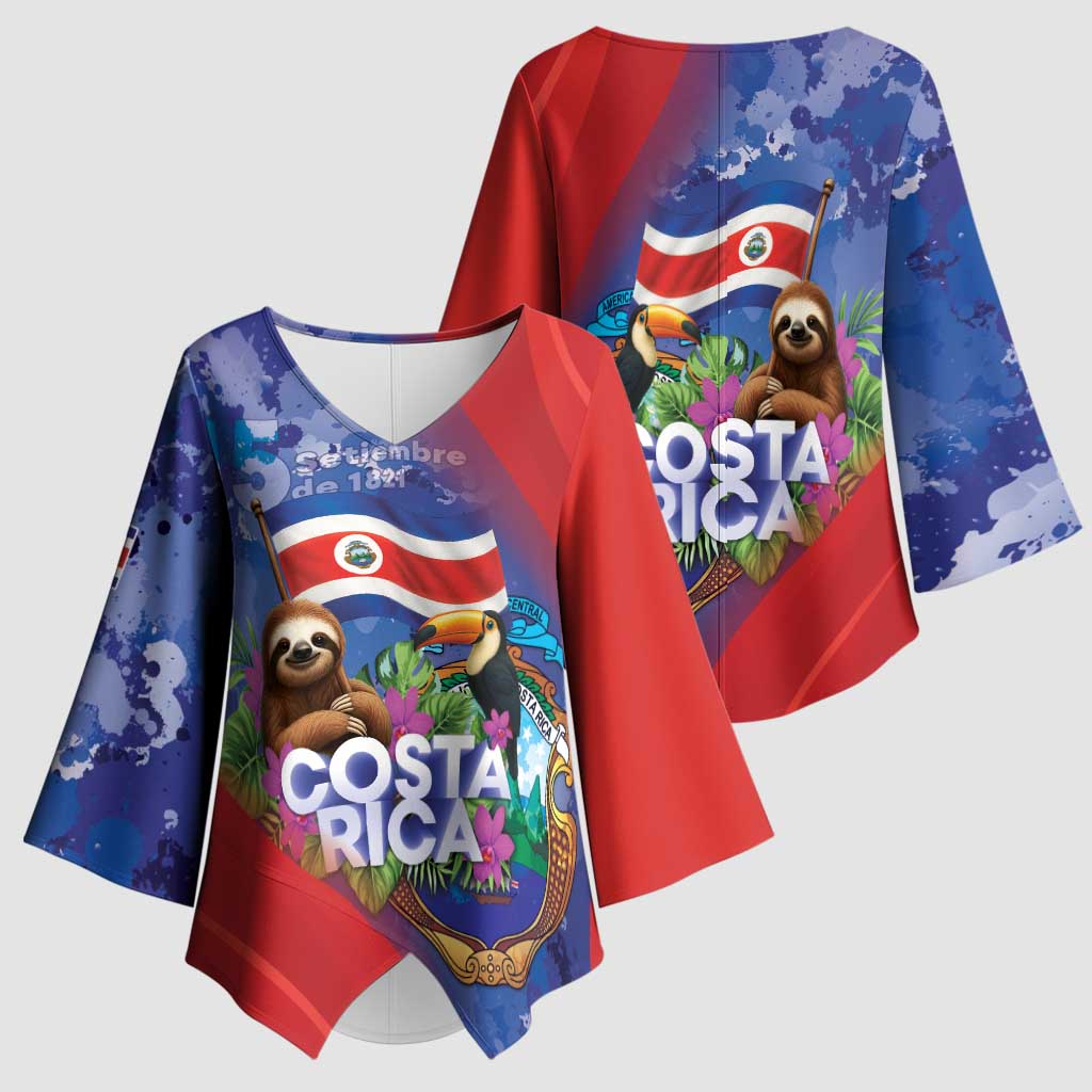 Costa Rica Independence Day Kimono Sleeve Blouse 204 Years Of Freedom - Wonder Print Shop