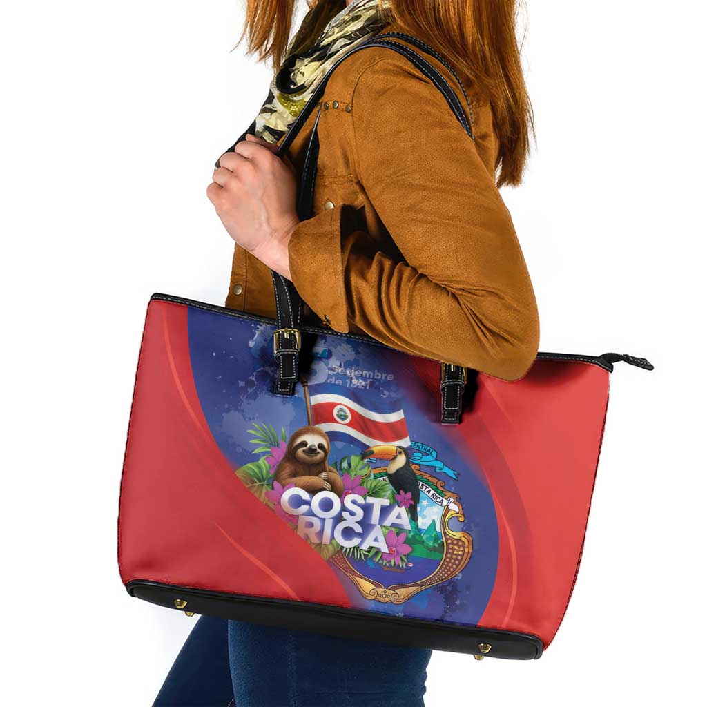 Costa Rica Independence Day Leather Tote Bag 204 Years Of Freedom - Wonder Print Shop