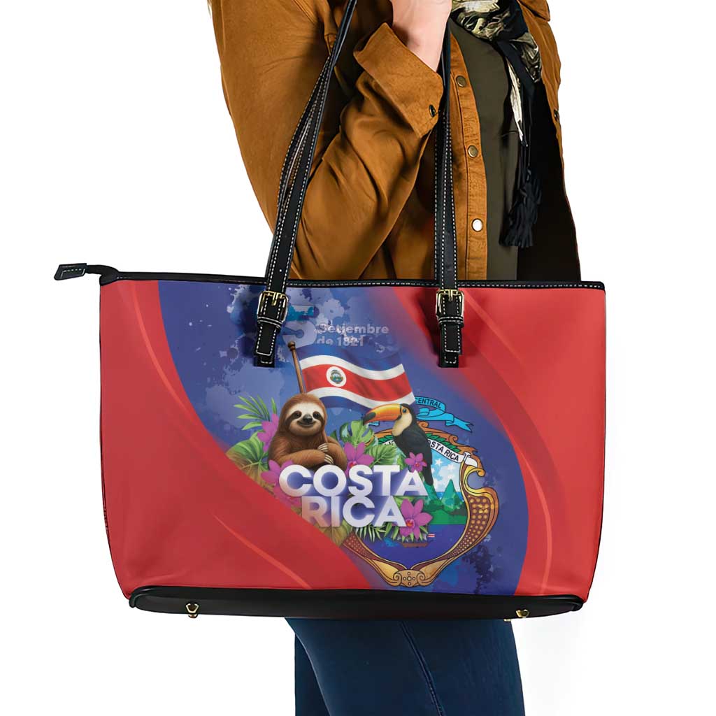Costa Rica Independence Day Leather Tote Bag 204 Years Of Freedom - Wonder Print Shop