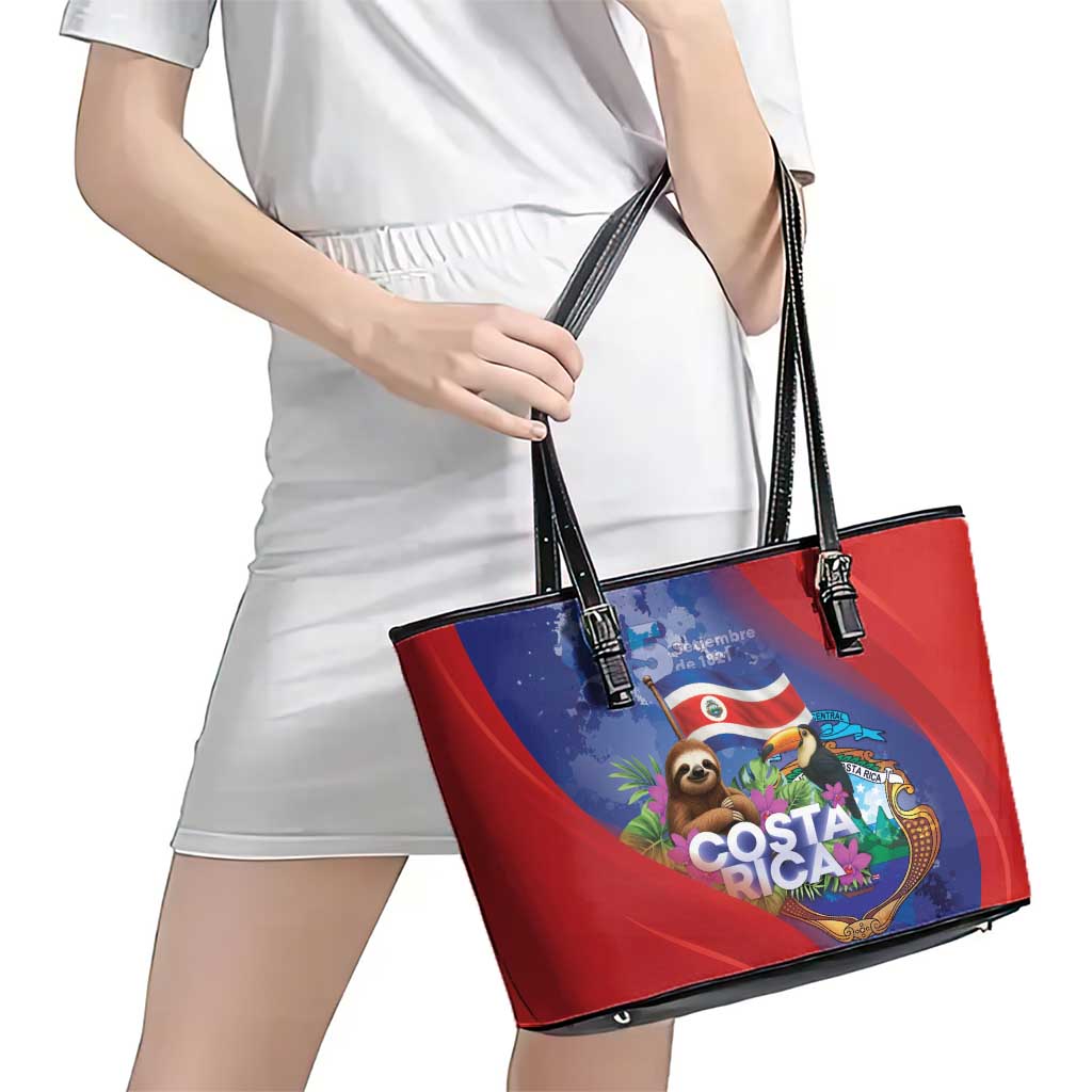 Costa Rica Independence Day Leather Tote Bag 204 Years Of Freedom - Wonder Print Shop