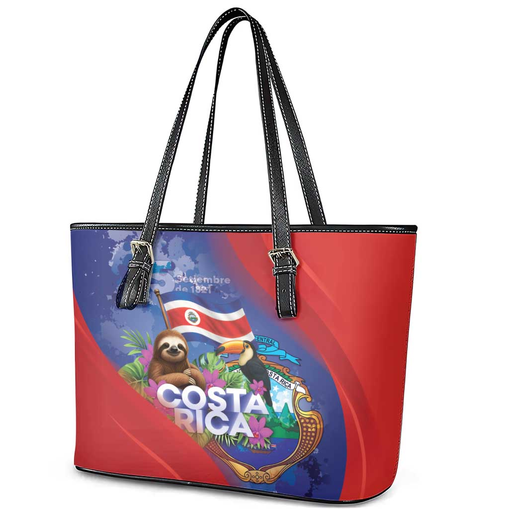 Costa Rica Independence Day Leather Tote Bag 204 Years Of Freedom - Wonder Print Shop