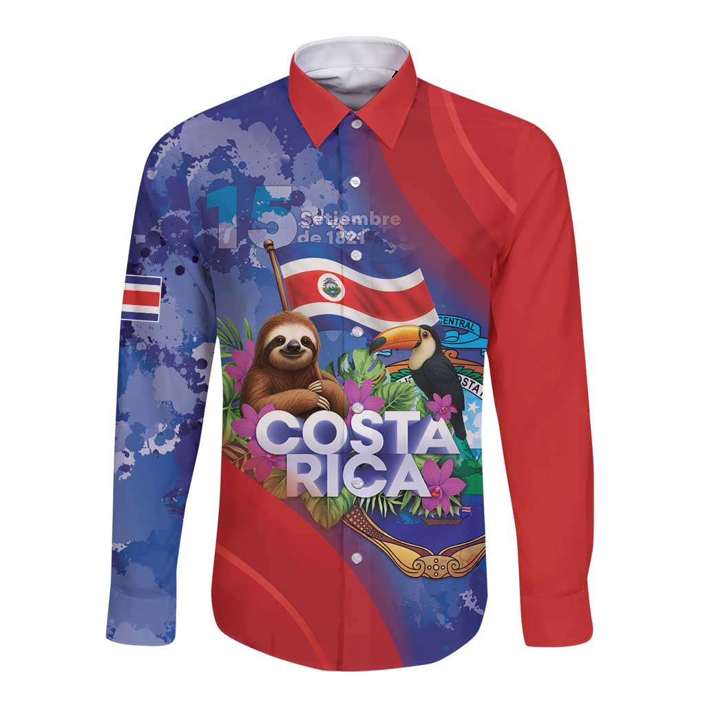 Costa Rica Independence Day Long Sleeve Button Shirt 204 Years Of Freedom - Wonder Print Shop