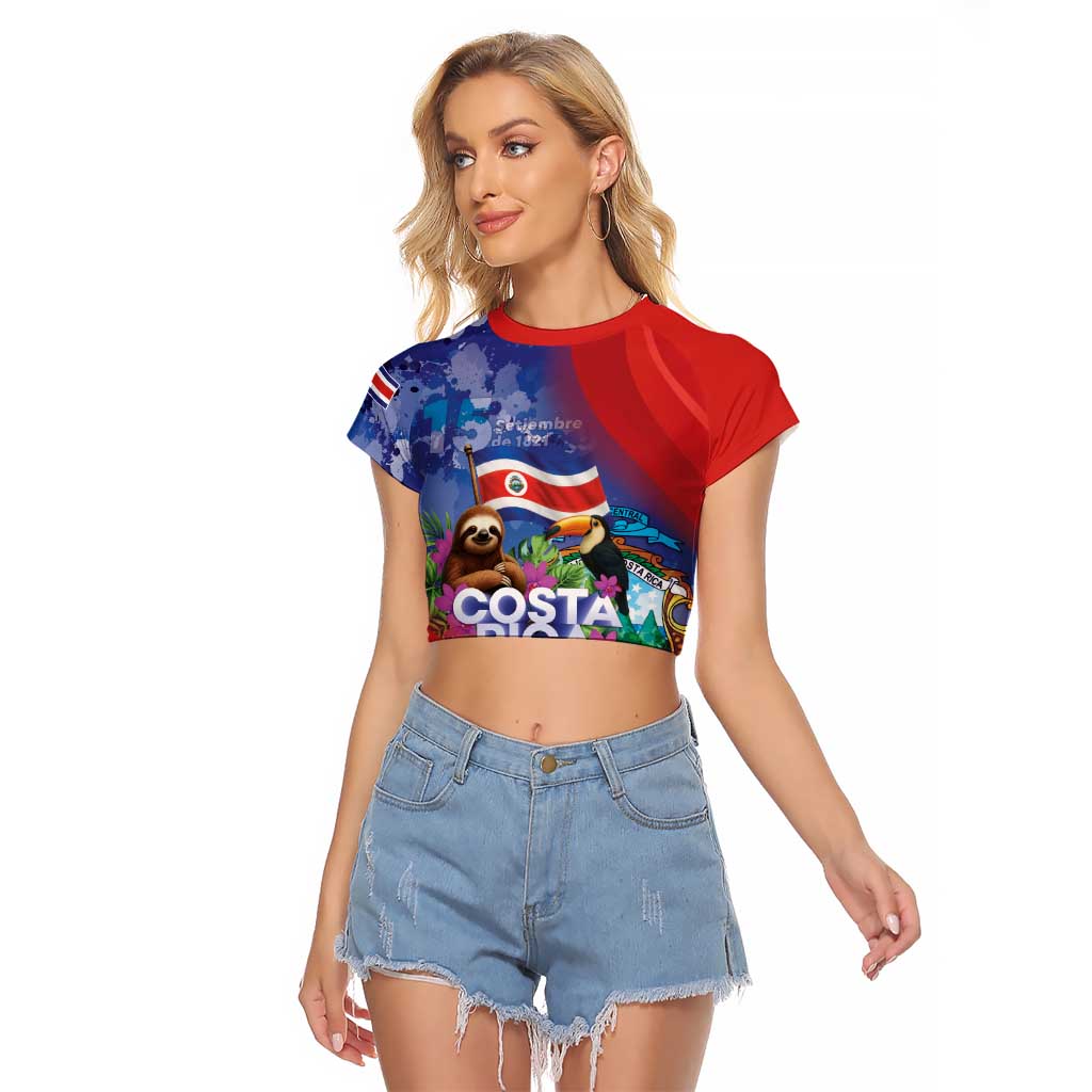 Costa Rica Independence Day Raglan Cropped T Shirt 204 Years Of Freedom - Wonder Print Shop