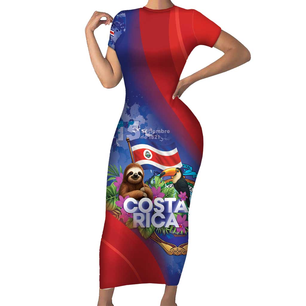 Costa Rica Independence Day Short Sleeve Bodycon Dress 204 Years Of Freedom - Wonder Print Shop