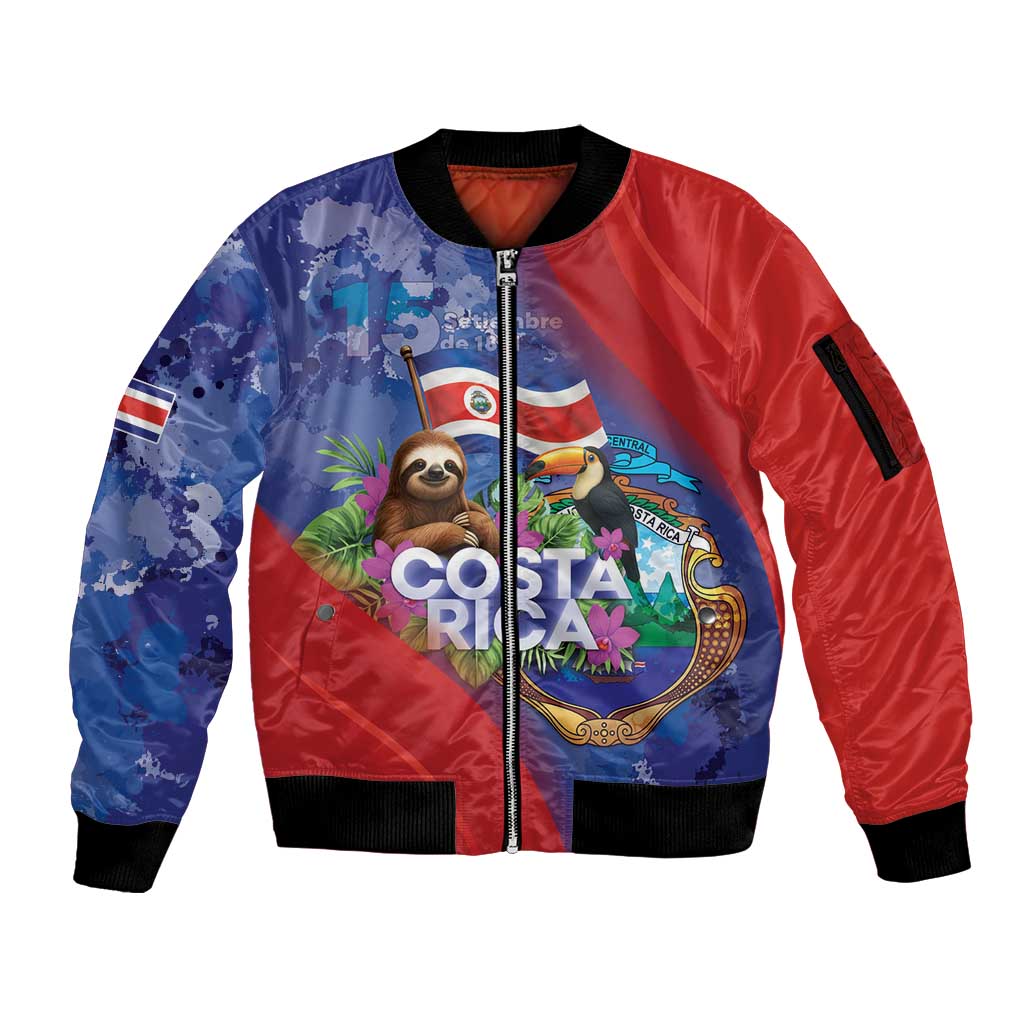 Costa Rica Independence Day Sleeve Zip Bomber Jacket 204 Years Of Freedom - Wonder Print Shop