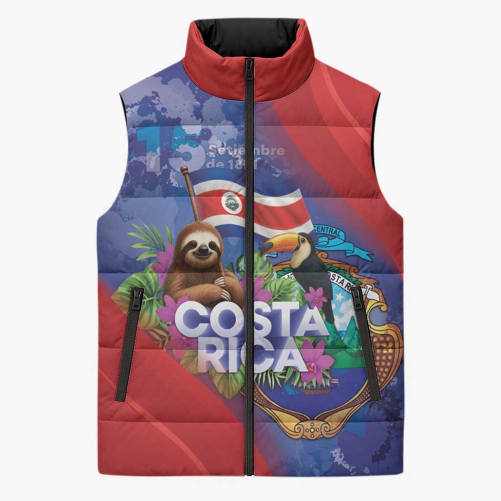 Costa Rica Independence Day Sleeveless Puffer Jacket 204 Years Of Freedom - Wonder Print Shop