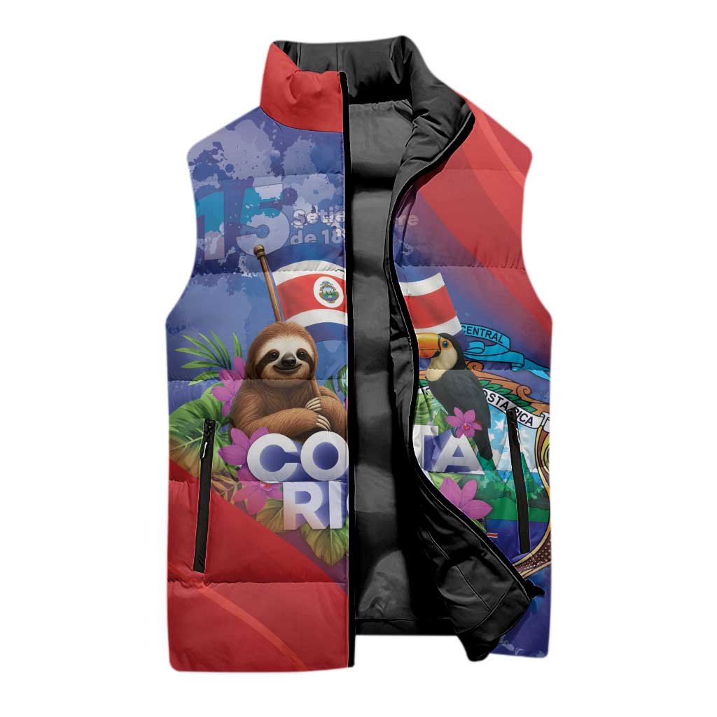 Costa Rica Independence Day Sleeveless Puffer Jacket 204 Years Of Freedom - Wonder Print Shop