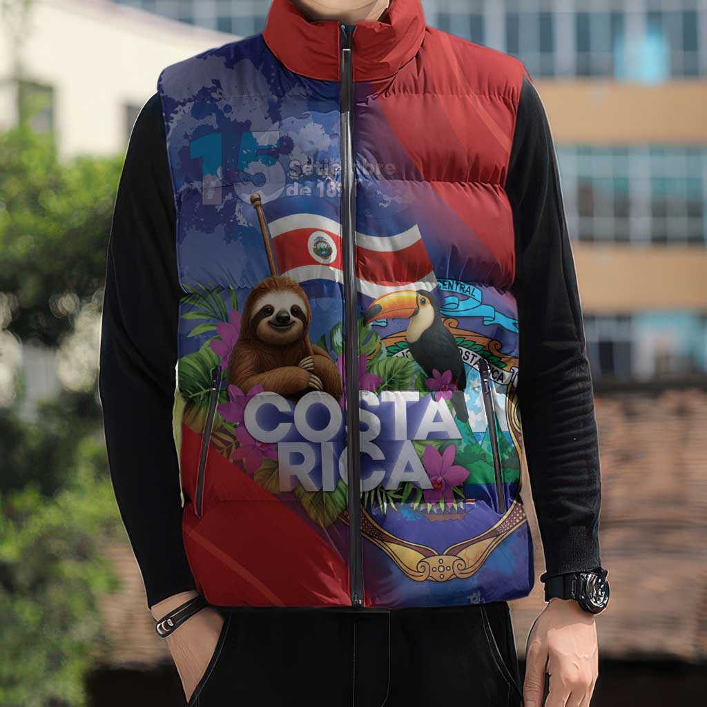 Costa Rica Independence Day Sleeveless Puffer Jacket 204 Years Of Freedom - Wonder Print Shop