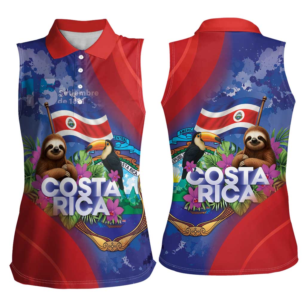 Costa Rica Independence Day Women Sleeveless Polo Shirt 204 Years Of Freedom - Wonder Print Shop