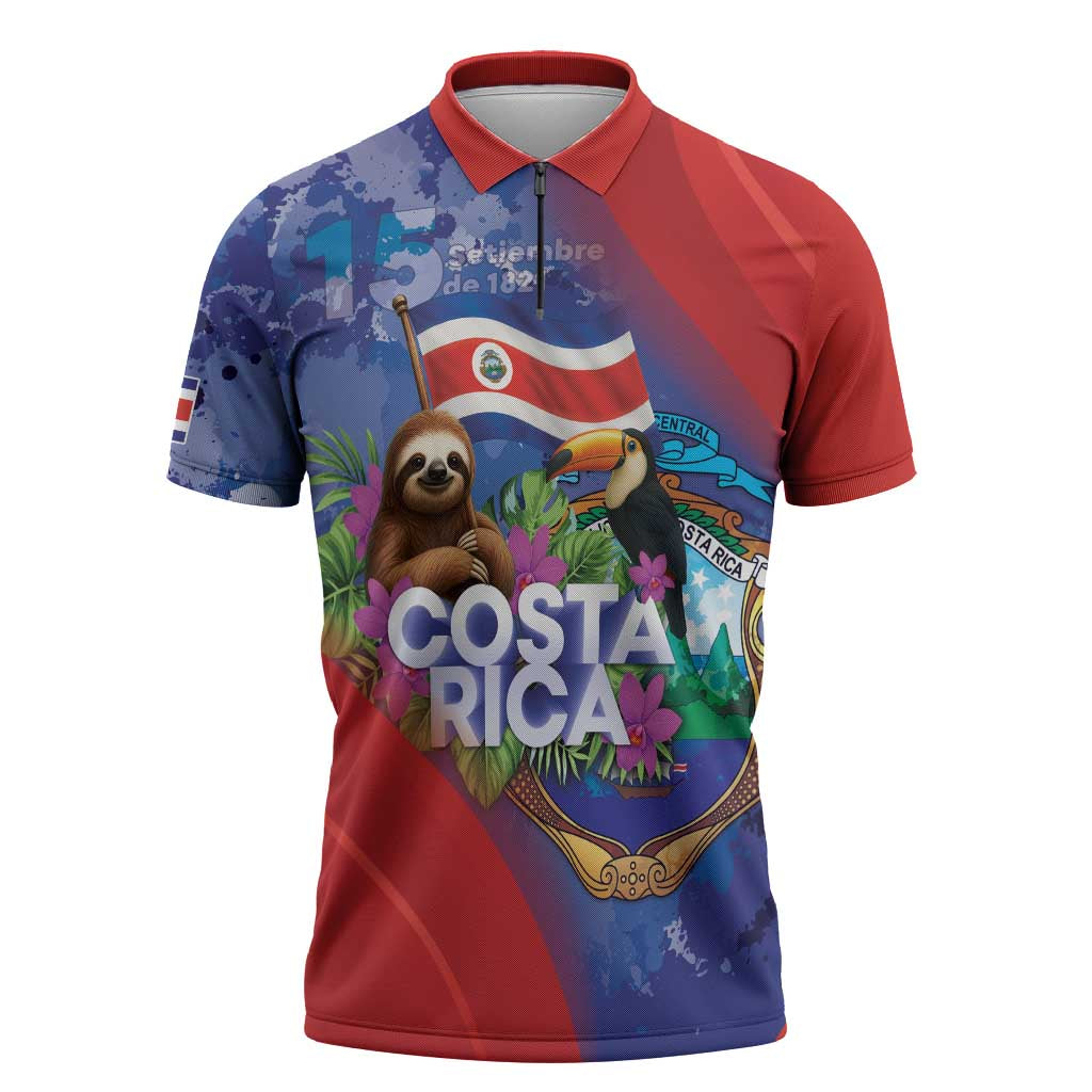 Costa Rica Independence Day Zipper Polo Shirt 204 Years Of Freedom - Wonder Print Shop