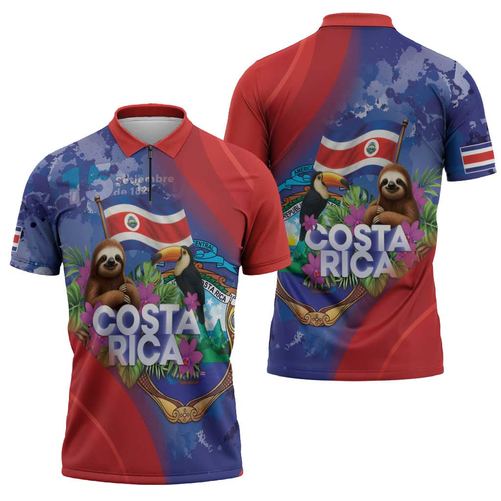 Costa Rica Independence Day Zipper Polo Shirt 204 Years Of Freedom - Wonder Print Shop