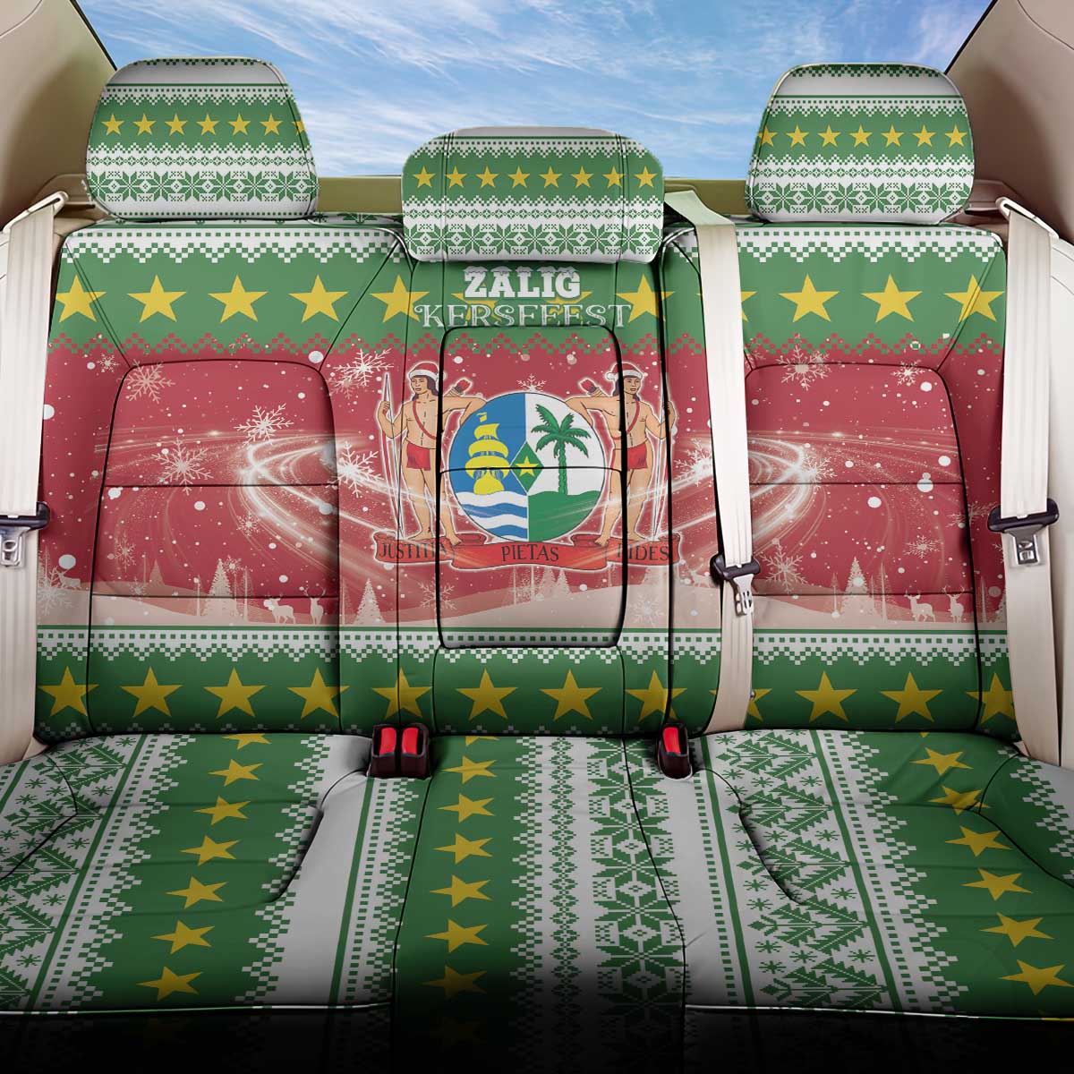 Suriname Christmas Back Car Seat Cover Coat Of Arms Zalig Kersfeest - Wonder Print Shop