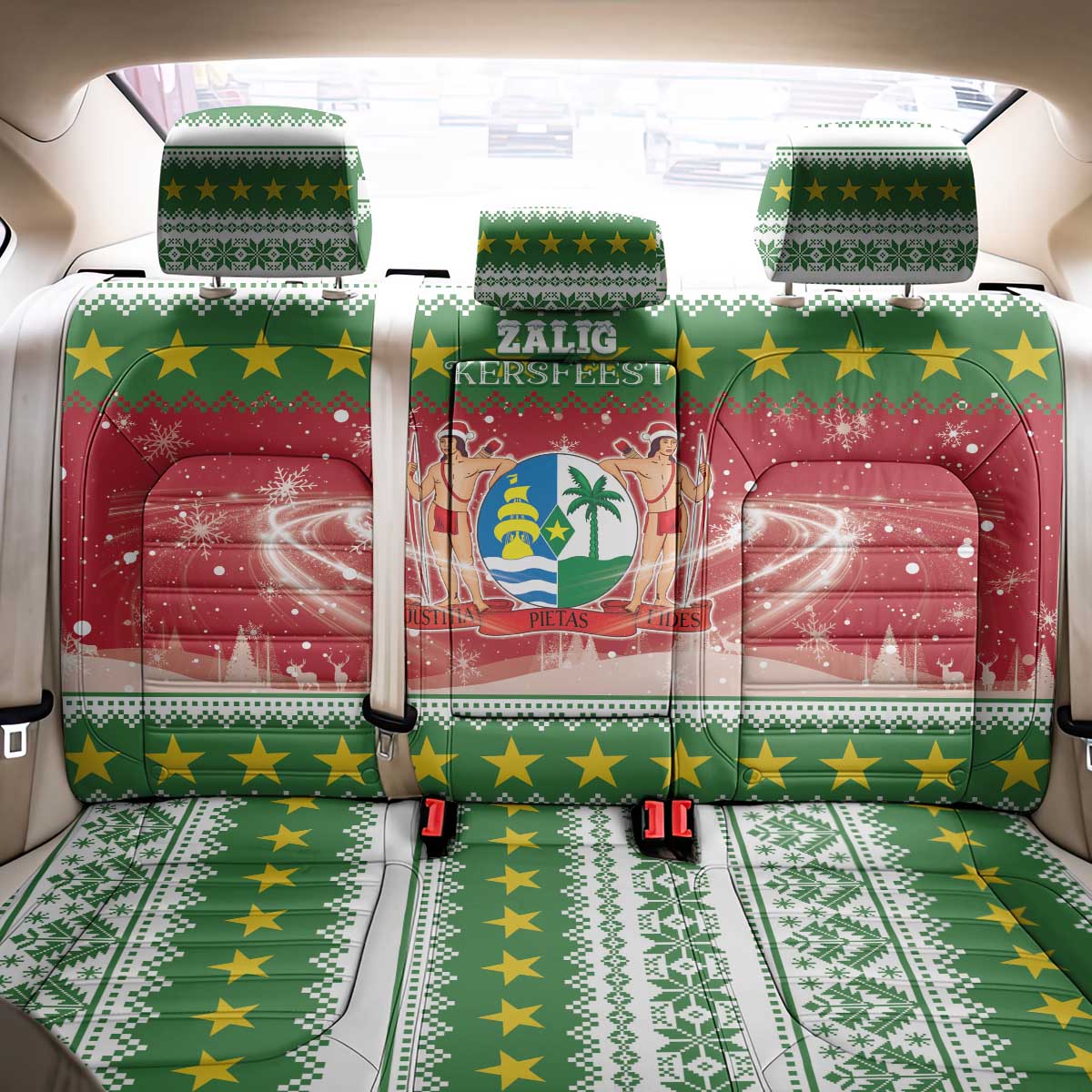 Suriname Christmas Back Car Seat Cover Coat Of Arms Zalig Kersfeest - Wonder Print Shop