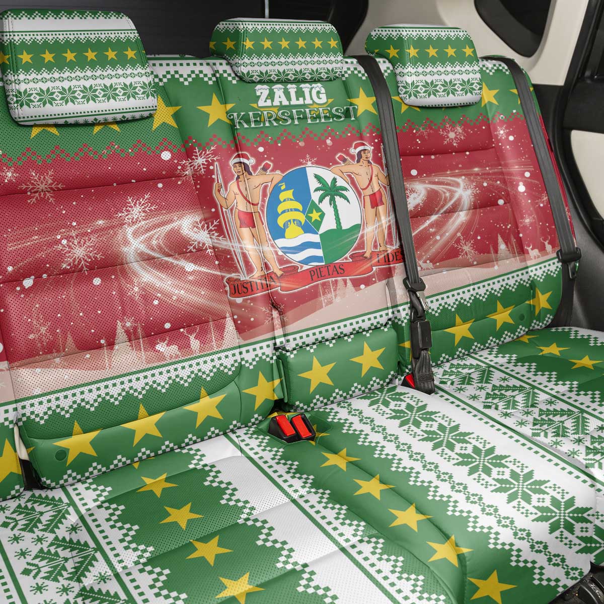 Suriname Christmas Back Car Seat Cover Coat Of Arms Zalig Kersfeest - Wonder Print Shop