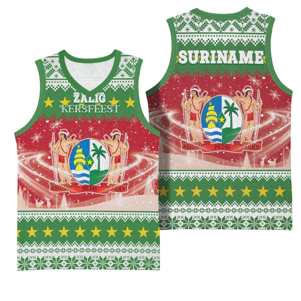 Suriname Christmas Basketball Jersey Coat Of Arms Zalig Kersfeest - Wonder Print Shop