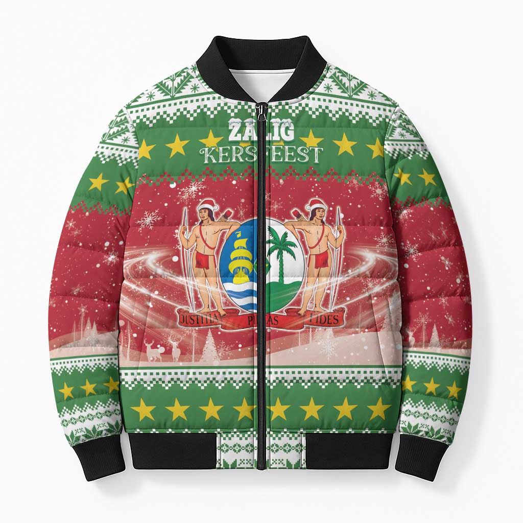 Suriname Christmas Bomber Puffer Jacket Coat Of Arms Zalig Kersfeest - Wonder Print Shop