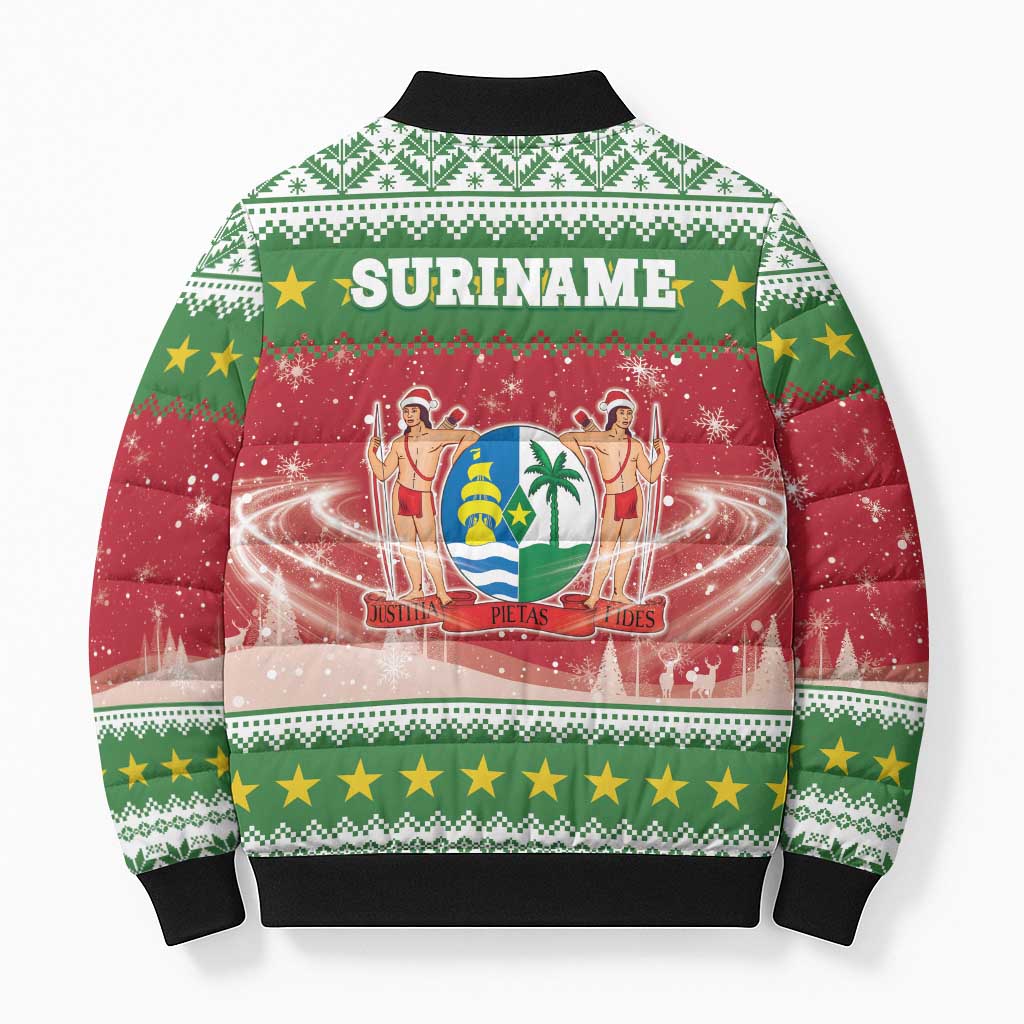 Suriname Christmas Bomber Puffer Jacket Coat Of Arms Zalig Kersfeest - Wonder Print Shop