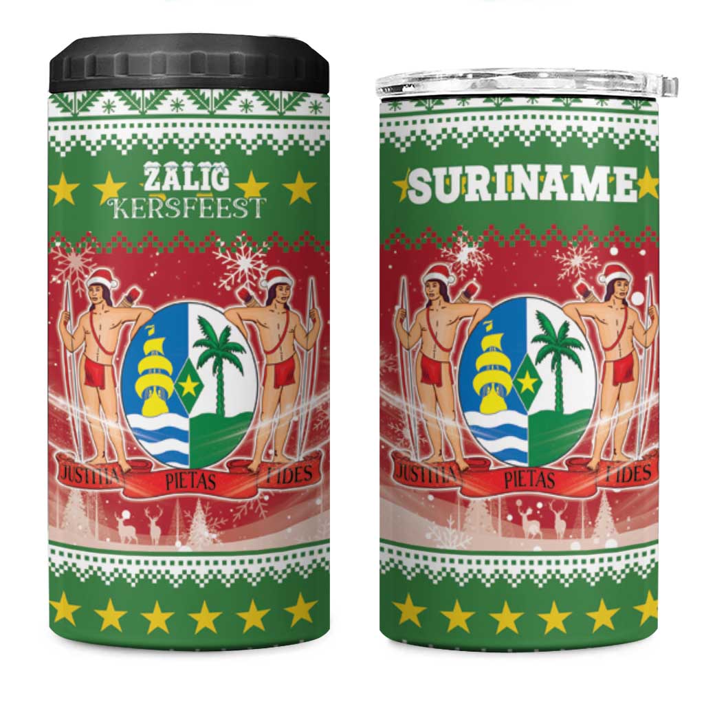 Suriname Christmas 4 in 1 Can Cooler Tumbler Coat Of Arms Zalig Kersfeest - Wonder Print Shop