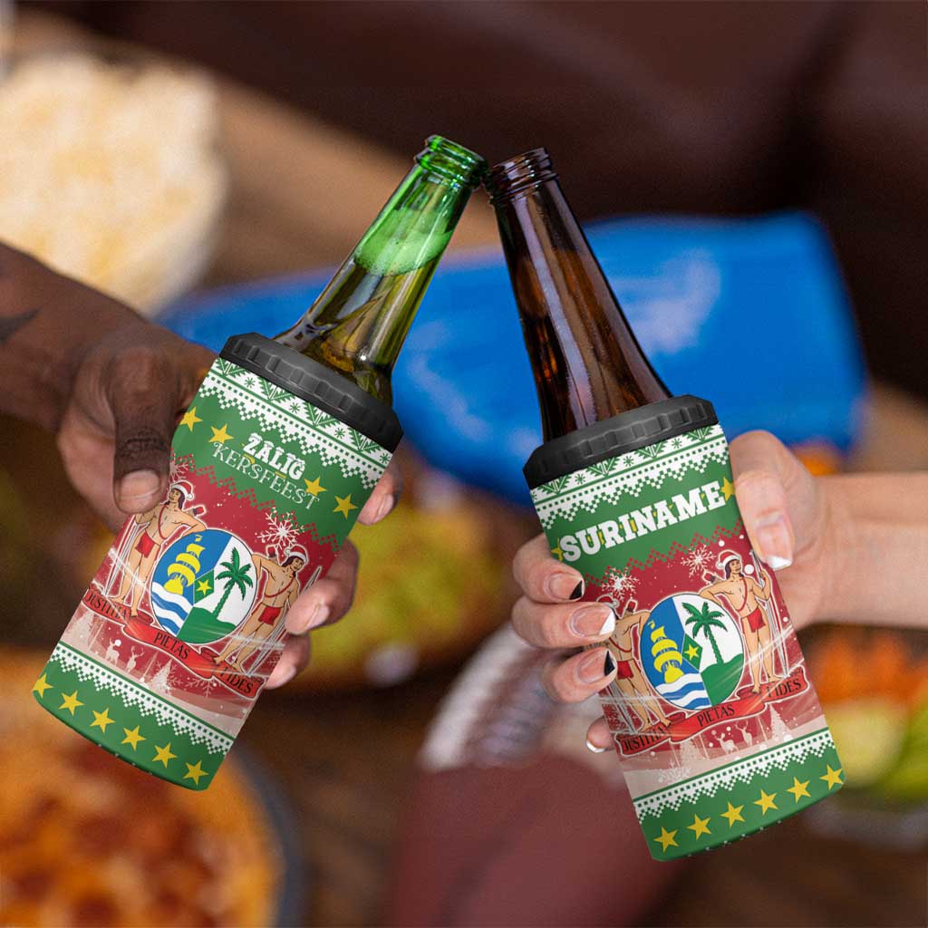 Suriname Christmas 4 in 1 Can Cooler Tumbler Coat Of Arms Zalig Kersfeest - Wonder Print Shop